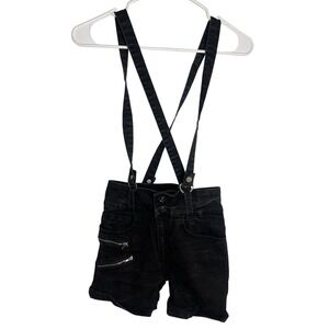 Super Skinny Short Youth Girls Black Denim SZ 5 Suspender Bottom Zipper Edgy